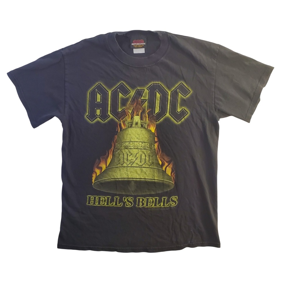 AC/DC Hells Bells Graphic T-Shirt Black Artimonde 2001 Mens Medium Rock Band Tee
